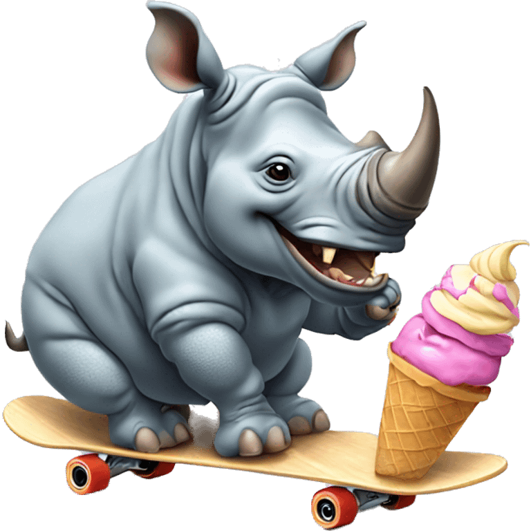 Rhino riding a skate board eating ice cream emoji