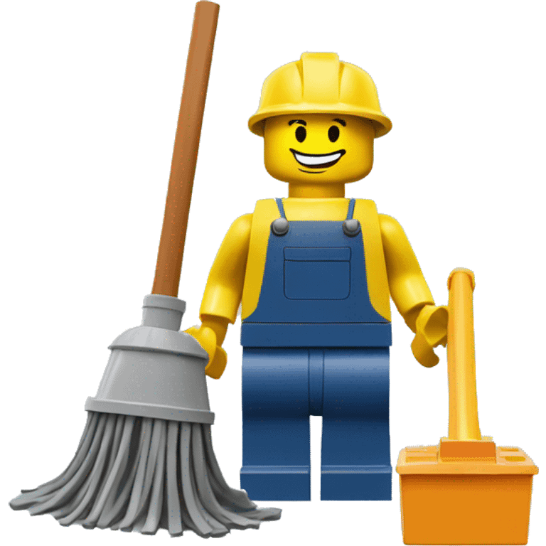 lego man with a bucket and a mop. emoji