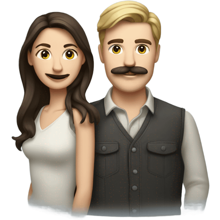 caucasian brunette couple moustache  emoji