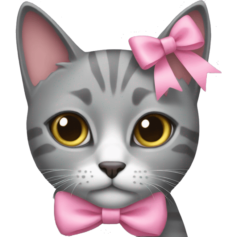 grey cat with pink bow emoji