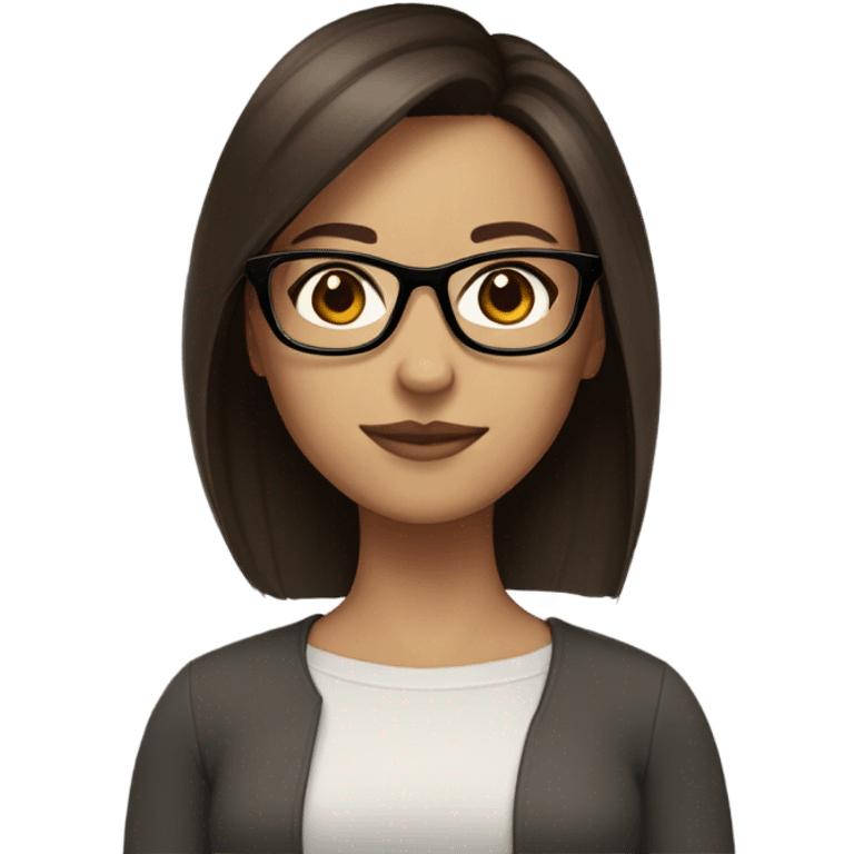 Brunette girl, short straight brown hair, black glasses emoji