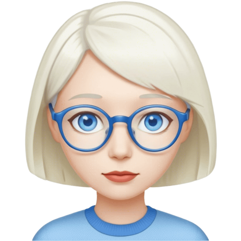 FEMME TEINT PALE AVEC YEUX BLEUS , DES LUNETTES ET DES CHEVEUX BLANCS AU CARRE emoji