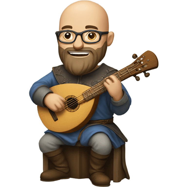 a bald, bearded guy with glasses, playing a lute in medieval attire emoji