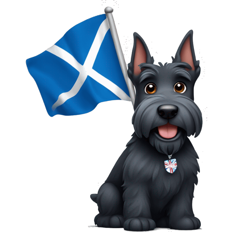 Scottish terrier dog cartoon holding scottish flag emoji