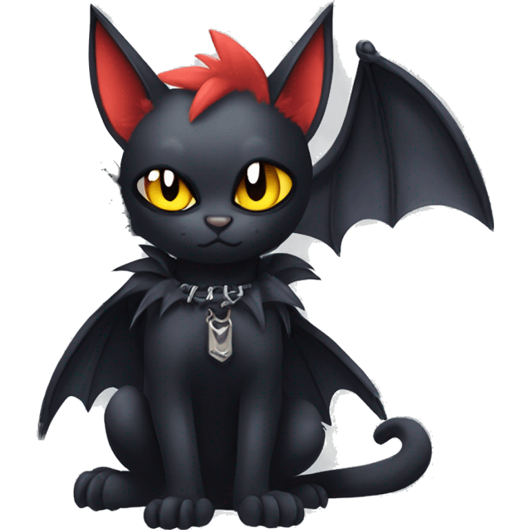 Black Edgy Kawaii Punk-Gothic Bat-winged Litten-Bat-cat-Fakemon full body emoji