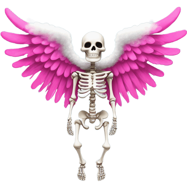 Skeleton with large hot pink angel wings cover in white sparkly clouds  emoji