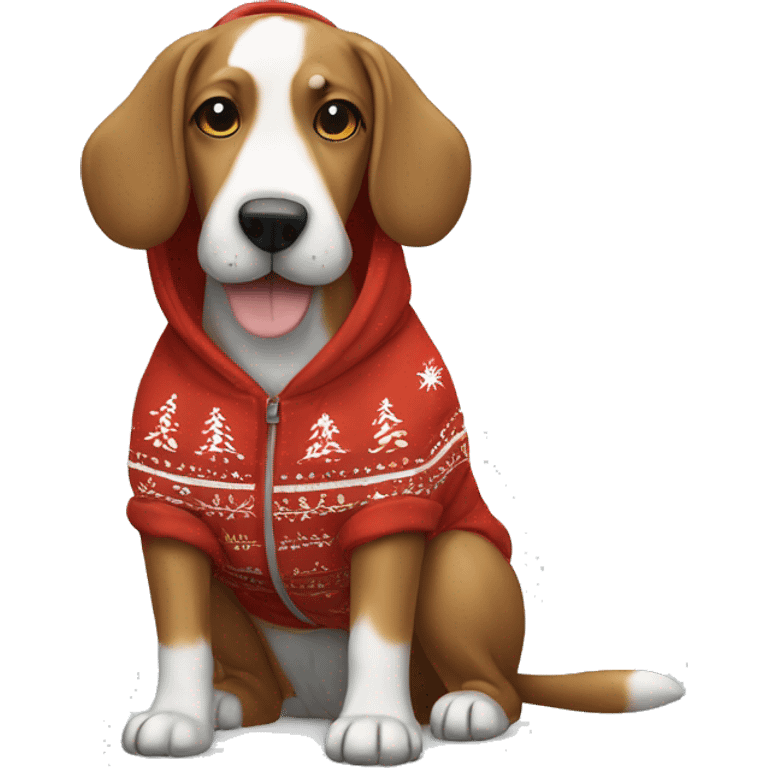 Doodle dog wearing a Christmas hoodie emoji