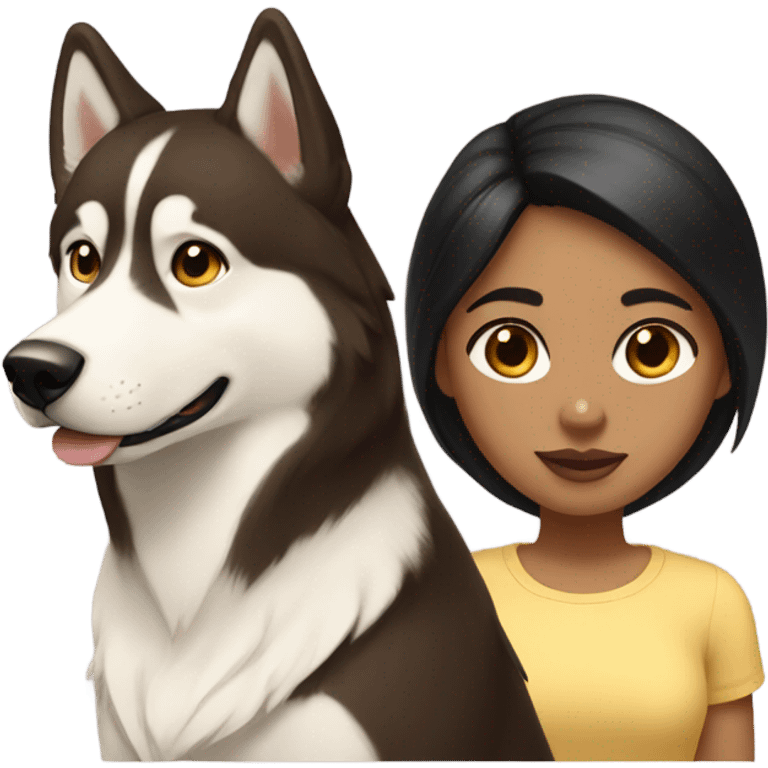 A girl Dark brown  hair next to a light dorée  Husky emoji