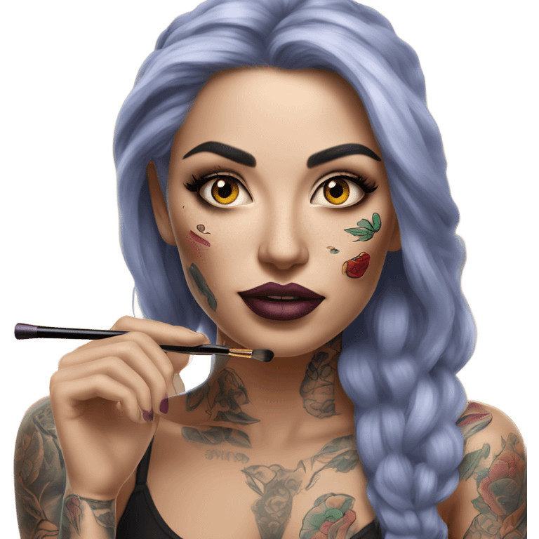 Hyper Realistic Beautiful tattooed woman doing her makeup emoji