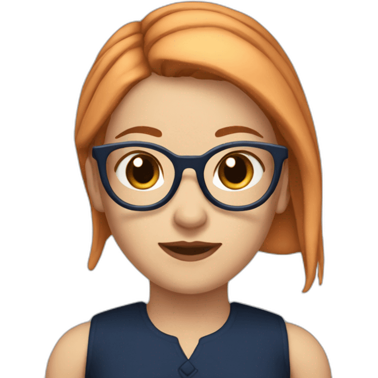 white girl with dark blue red hair with ponytail and glasses with a black top emoji