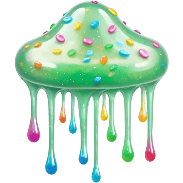 Cinematic Realistic Clear Slime Mixed with Sprinkles, ultra-transparent with suspended colorful candy-like specks, light refracting through each tiny piece, soft gelatinous texture catching highlights, stretching and bending in a mesmerizing way, glowing with a magical, almost surreal quality. emoji