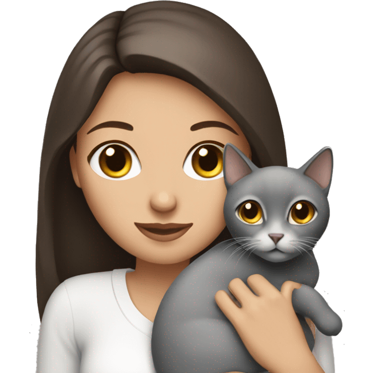 pretty brunette woman with brown eyes holding grey cat emoji