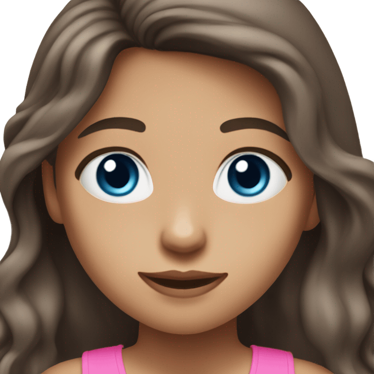 Girl with light skin, long dark brown hair and blue eyes wavy hair pink tank top emoji