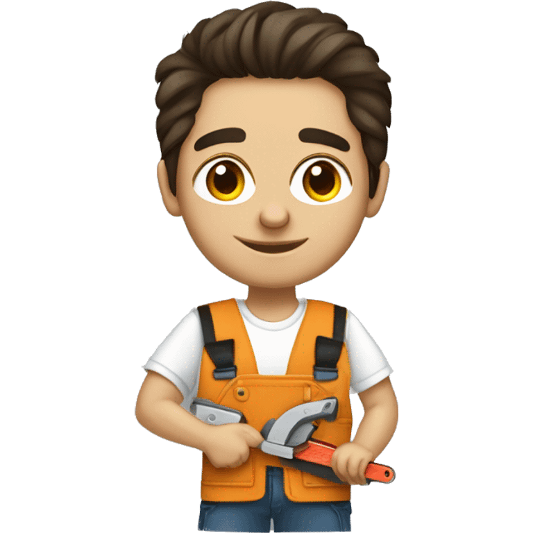 young Woodworker with miter saw caucasian dark hair emoji