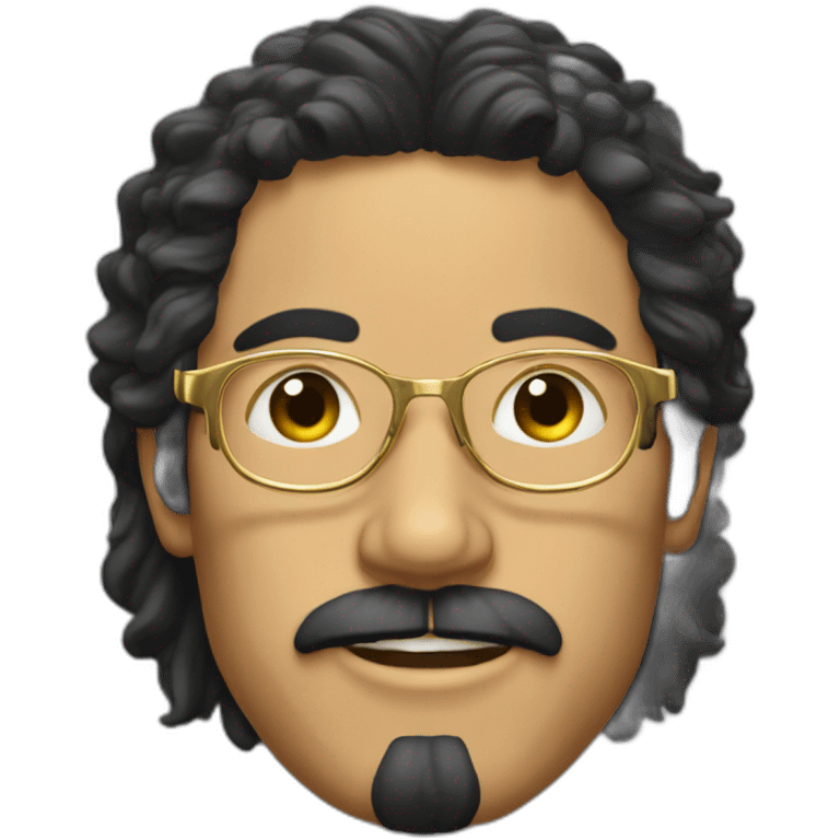 greek guy with big 80s gold eyeglasses, black hair mullet and beard emoji