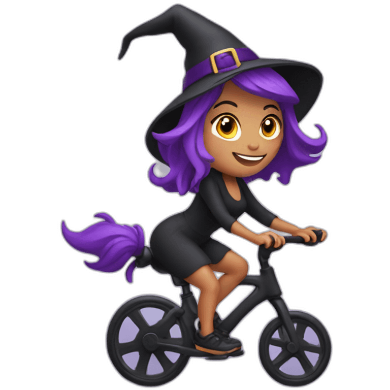 Cute witch purple hair riding spin bike emoji