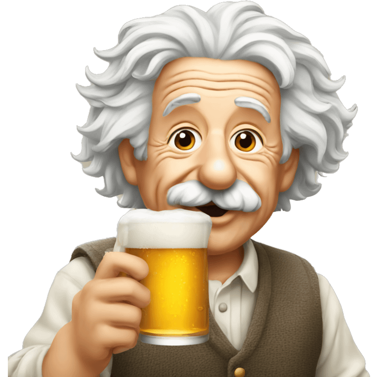 Albert Einstein drinking a beer emoji