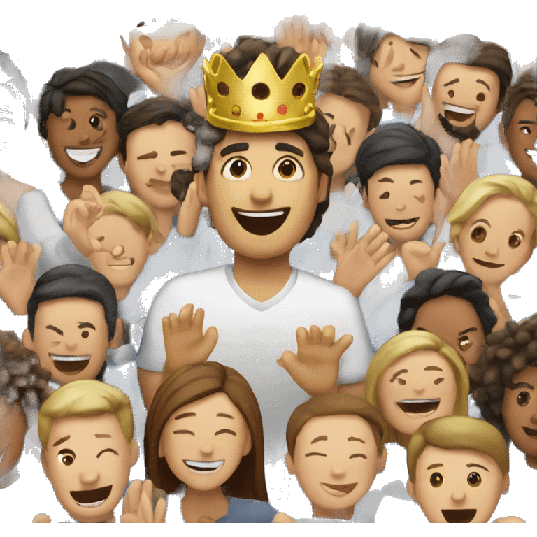 person in the middle with crown with many people around them smiling and clapping emoji