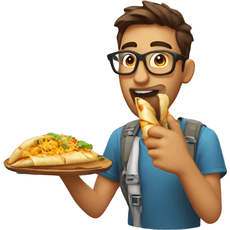 Geeky guy eating kathi roll  emoji