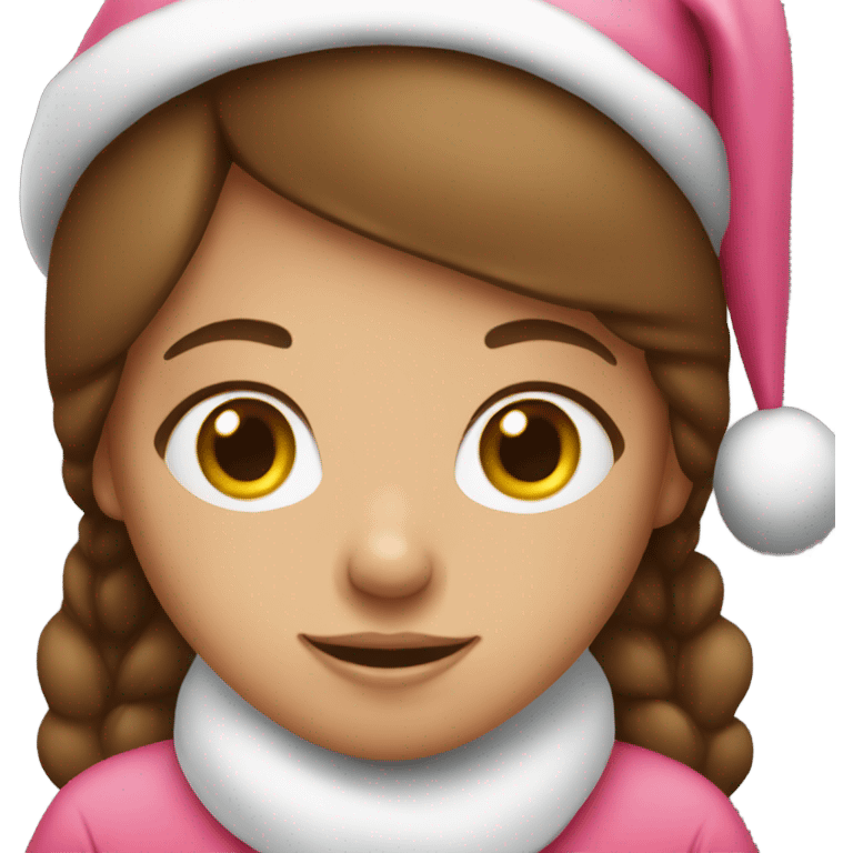 girl with brown hair wearing a pink santa hat emoji