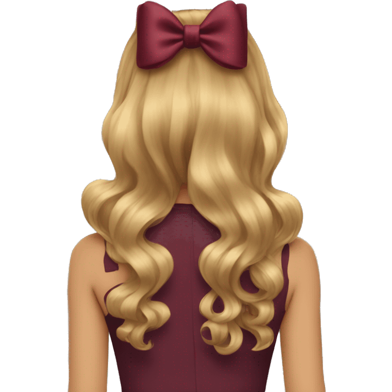 A burgundy bow in dark blond hair from the back  emoji