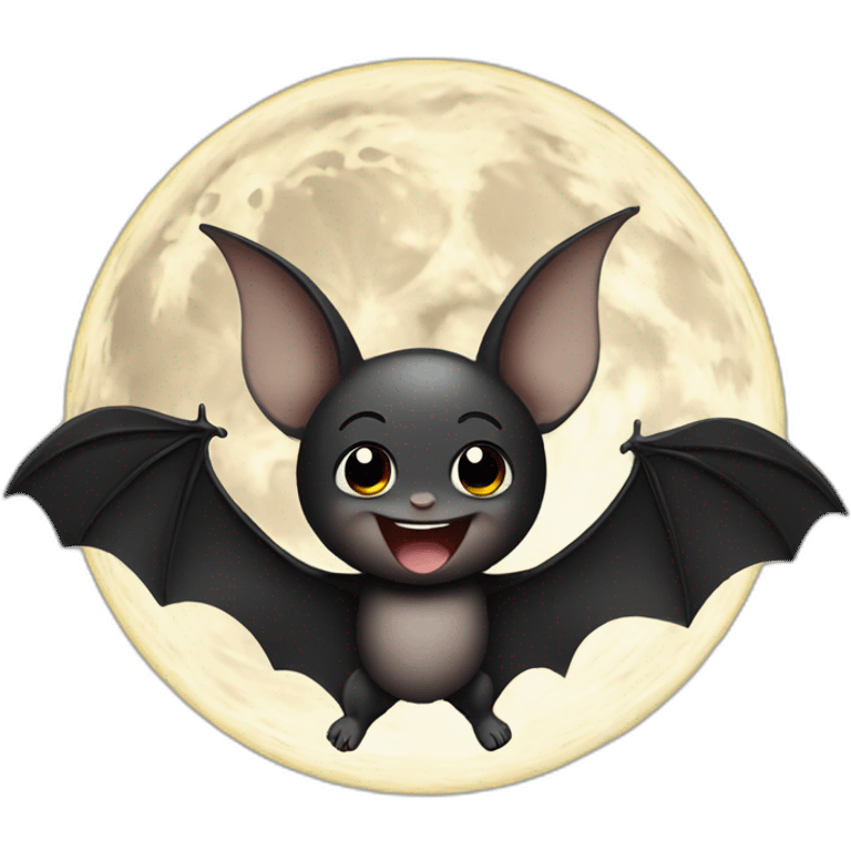 black happy baby bat wings in front of moon emoji