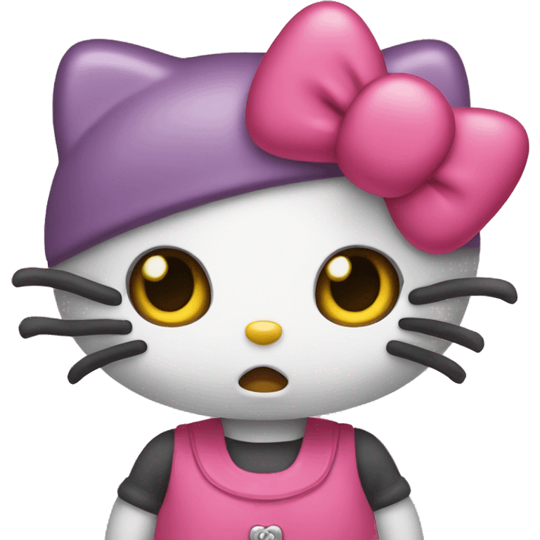 Hello kitty wearing a cute hate emoji