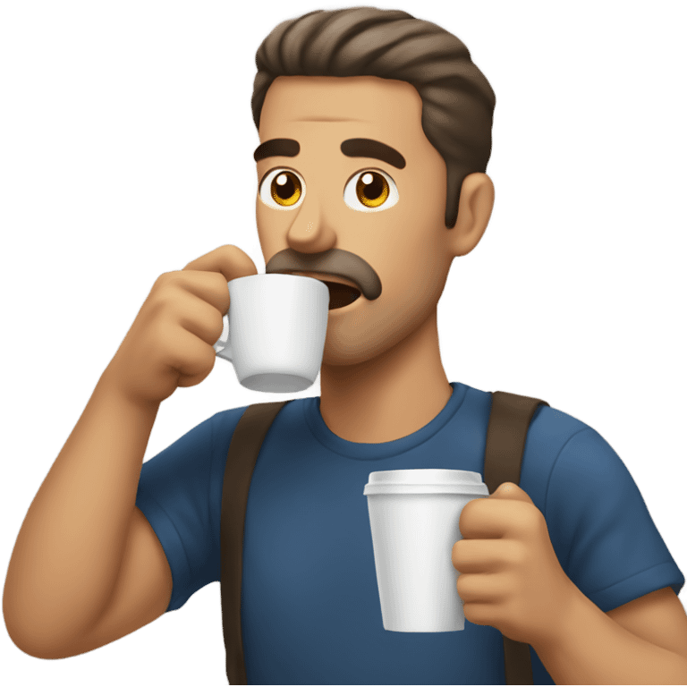 Man drinking a massive coffee emoji