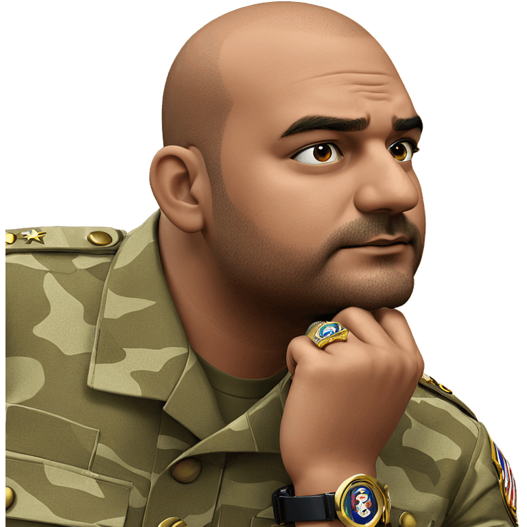 thoughtful military man in jewelry emoji