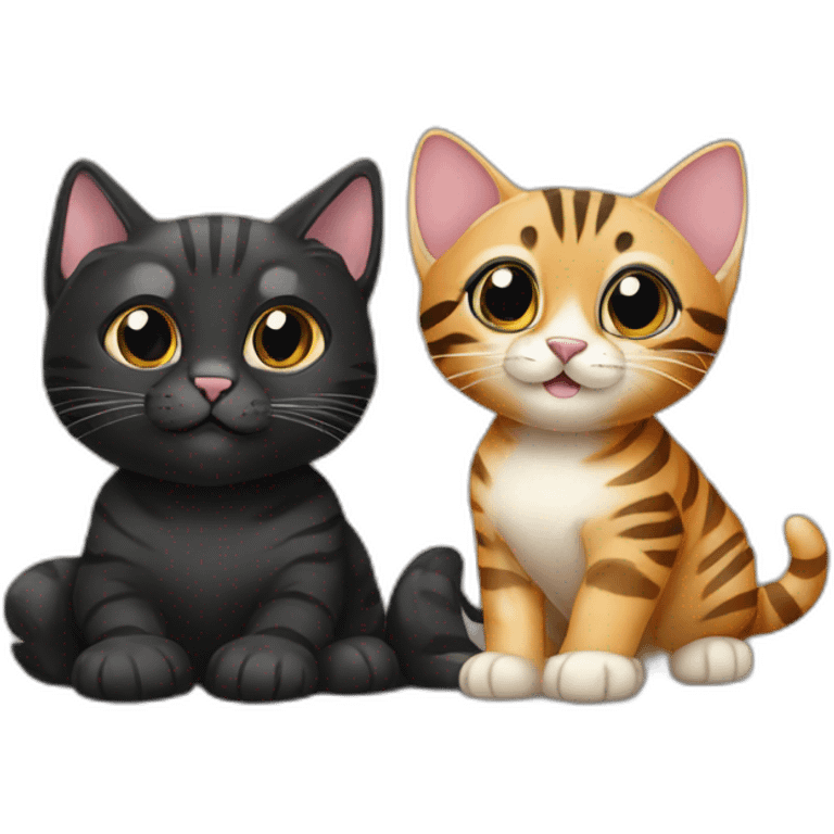 two-cats-bengal-and-cat-black-kitten-together emoji