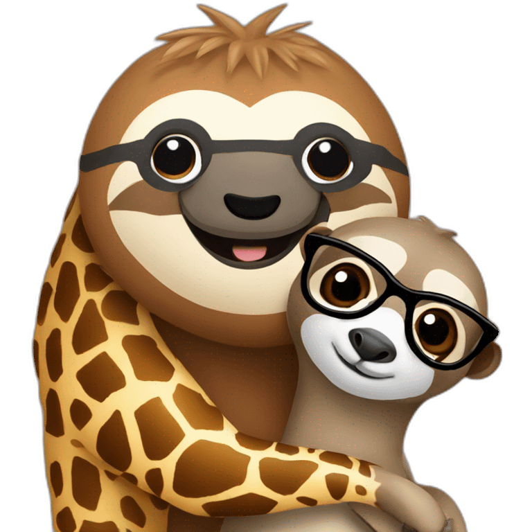 sloth with glasses hugging a giraffe emoji