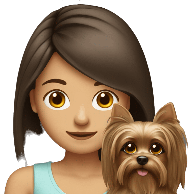 Long hair brunette girl with Yorkshire terrier dog emoji