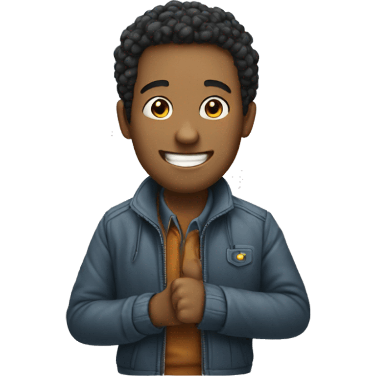 smiling man in jacket showing Thumb emoji