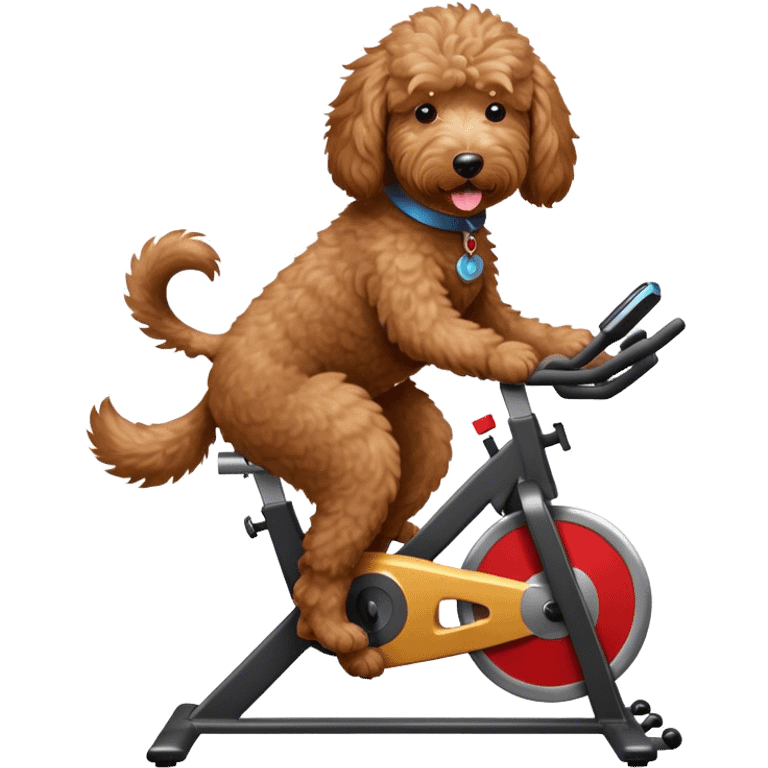 brown goldendoodle riding a spin bike emoji