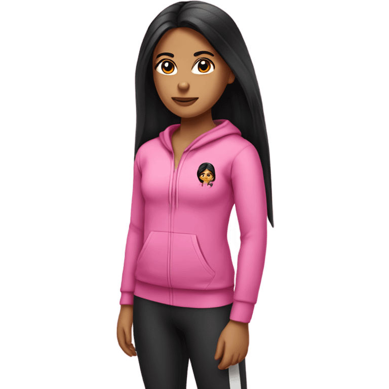 Fillipino+aboriginal Girl with long black hair pink gym wear set on emoji