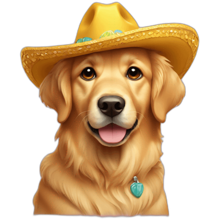 Golden retriever con sombrero emoji