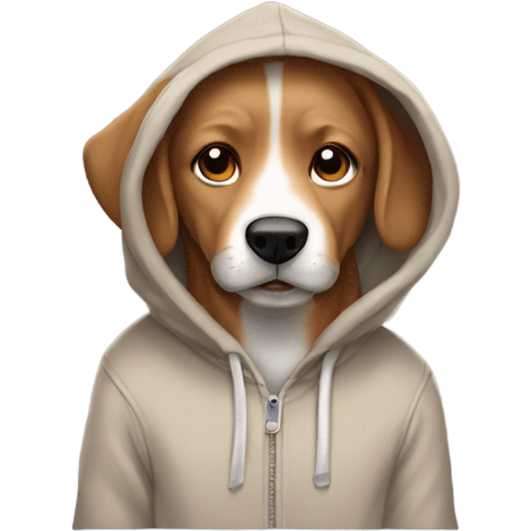 Medium light brown dog wearing a hoodie emoji