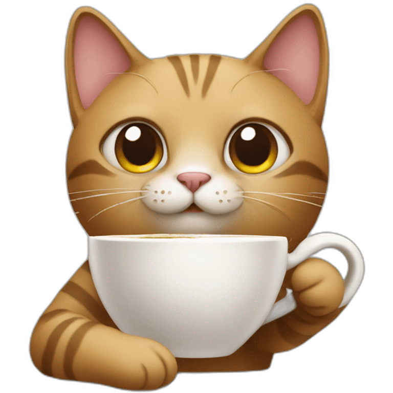 cat holding coffee with relax expression emoji