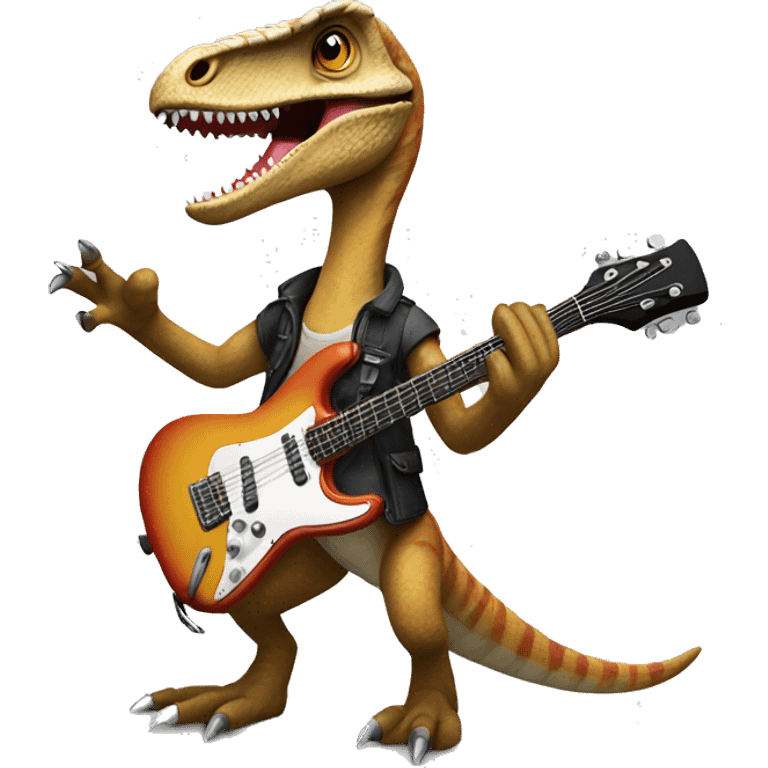 Velociraptor playing a guitar emoji