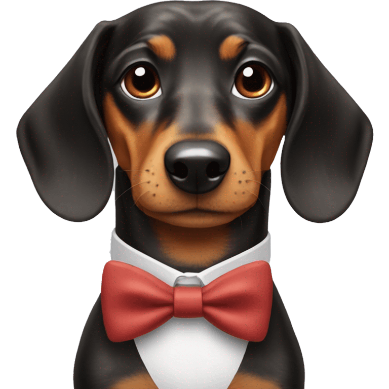 Dachshund with a bow tie that says KKids emoji