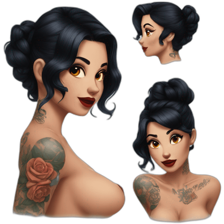 Pinup dark hair and tattoos emoji