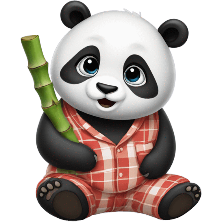 Panda with bamboo in plad pj pants emoji