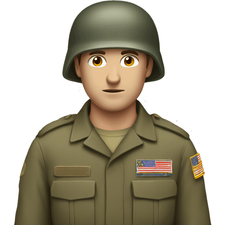 white man with brown short hair and military helmet having a lazy eye emoji