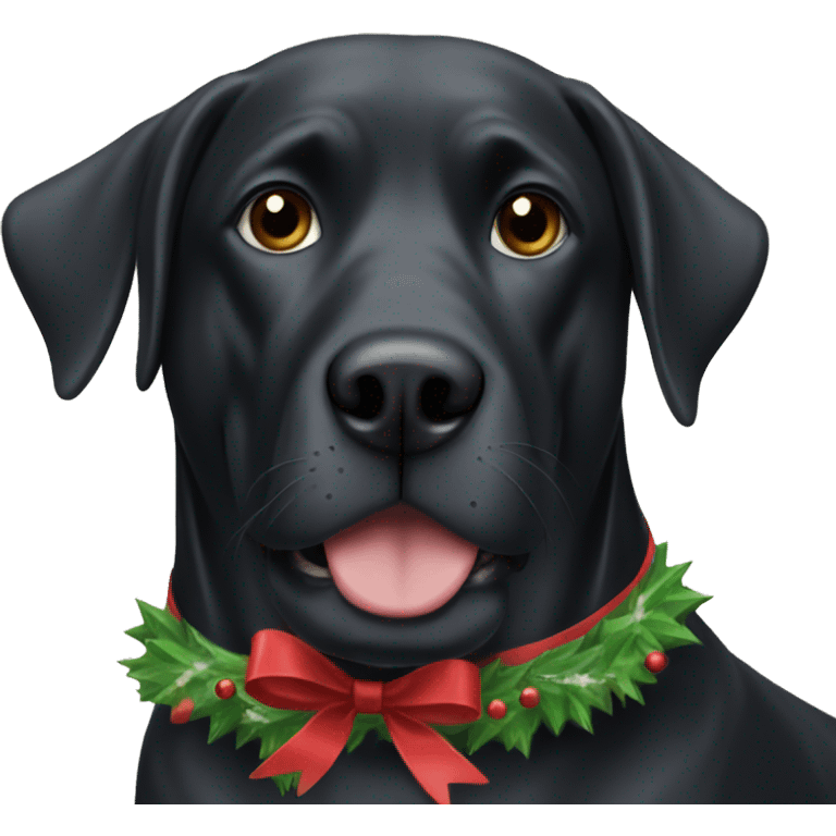 Large black dog under Christmas tree emoji