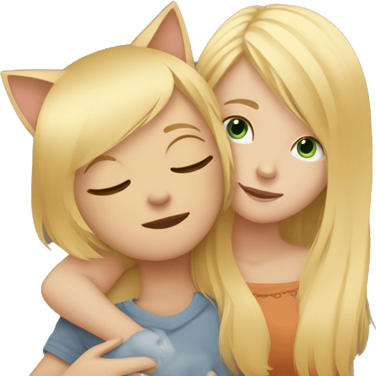 cat cuddles blonde girl emoji