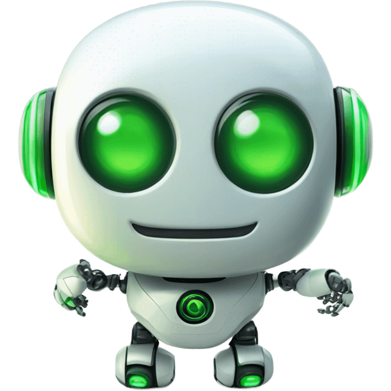 happy and cute robot with green leds for the face his face is "OuO" emoji