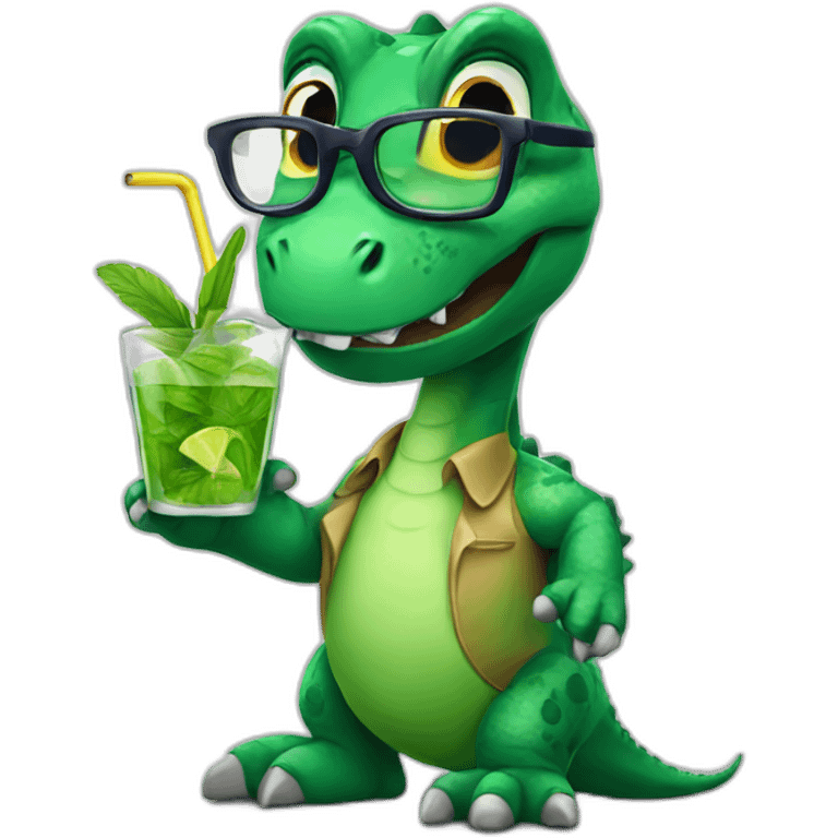 dinosaur with glasses drinking mojito emoji