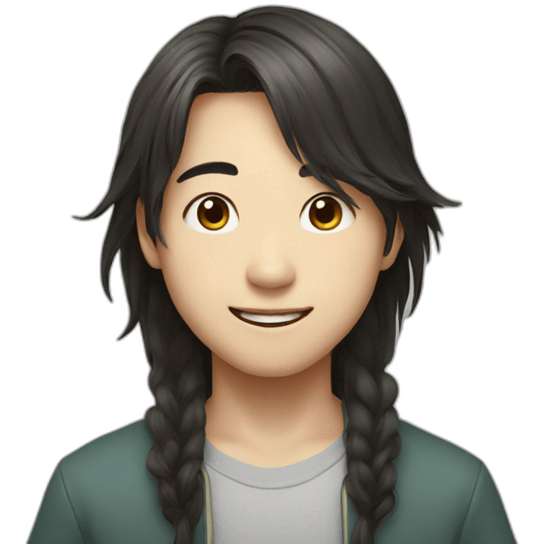 Korean boy, long hair, smile emoji