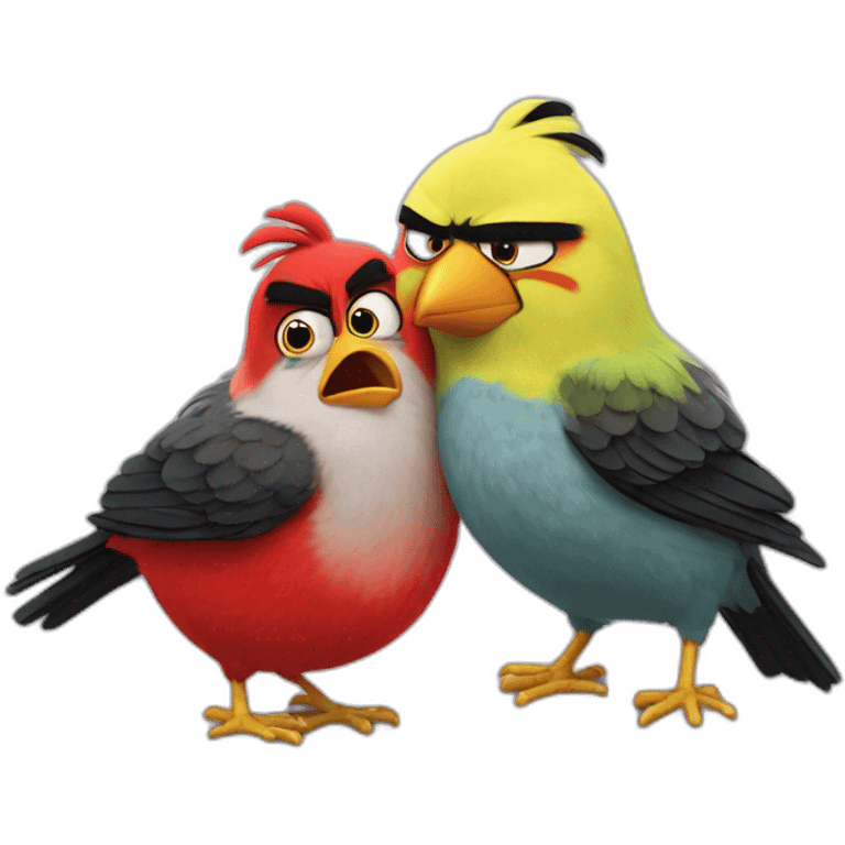 Angry bird being hugged by another bird emoji