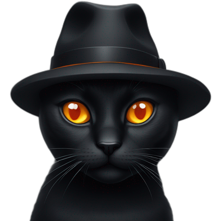 black cat with orange eye and mafia hat emoji